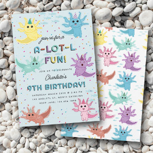 Axolotl Kids Cute Salamander Blue Födelsedagsfest Inbjudningar