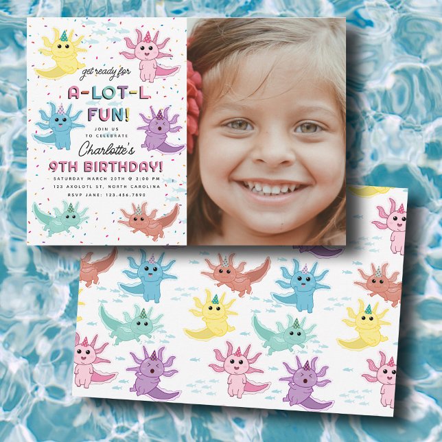 Axolotl Kids Cute Salamander Photo Födelsedagsfest Inbjudningar (Axolotl Kids Cute Salamander Photo Birthday Party Invitation)