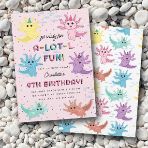 Axolotl Kids Cute Salamander Rosa Födelsedagsfest Inbjudningar