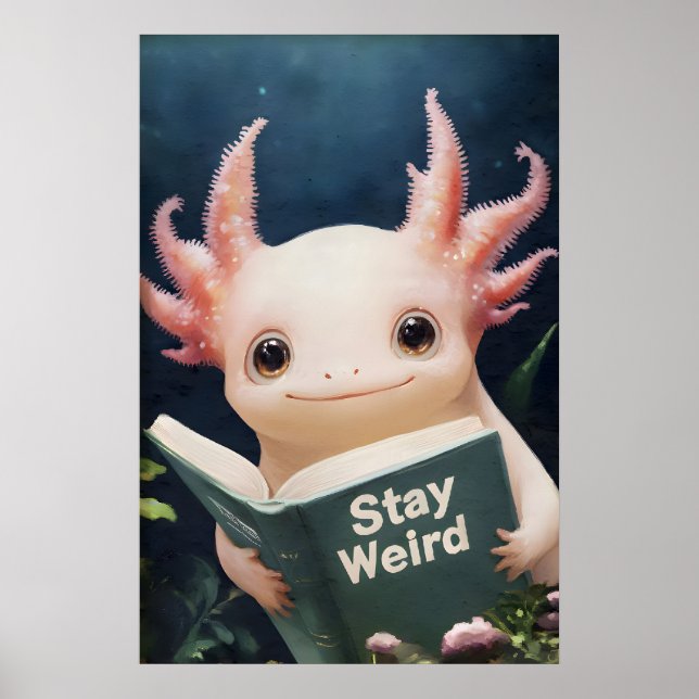Axolotl Läs Stay Weird Boktryck Söt Vägg Poster (Framsidan)