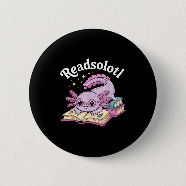 Axolotl läser solotl rolig läsning söt kawaii knapp (Framsida)