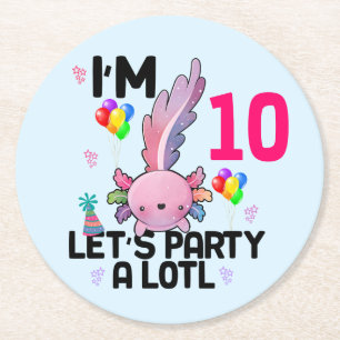 Axolotl Låt oss Party Alot Amphibious Salamander Underlägg Papper Rund