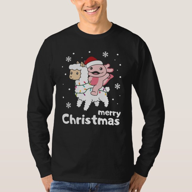 Axolotl Llama Alpaca God jul Animals T Shirt (Framsida)