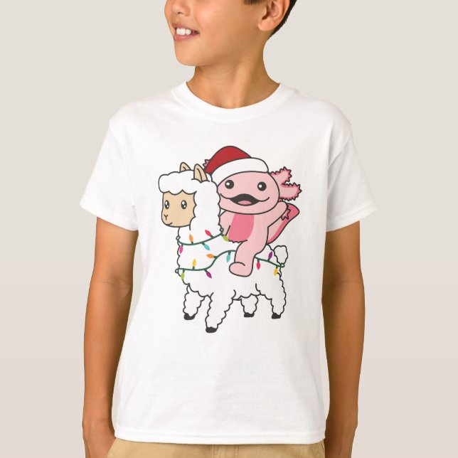 Axolotl Llama Alpaca Julvinterdjur T Shirt (Framsida)