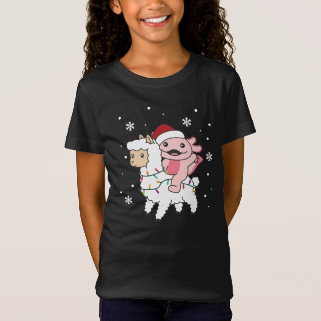 Axolotl Llama Alpaca Julvinterdjur T Shirt (Framsida)
