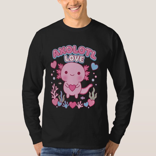 Axolotl Love Kawaii Heart Salamander Underwater Aq T Shirt (Framsida)