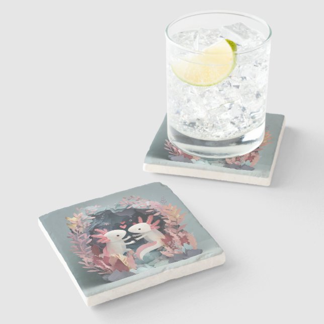 Axolotl love paper cut shadowbox diorama stenunderlägg (Sidan)