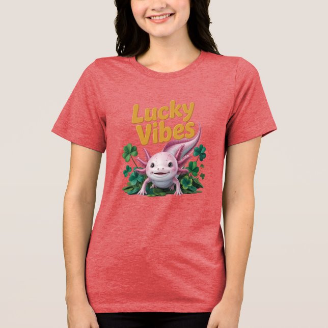 Axolotl Lucky Vibes Cute Pink T-Shirt Design (Framsida)