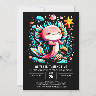 Axolotl Magic Watercolor Birthday Inbjudningar