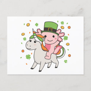 Axolotl med Unicorn St. Patrick Day Ireland Pos Vykort