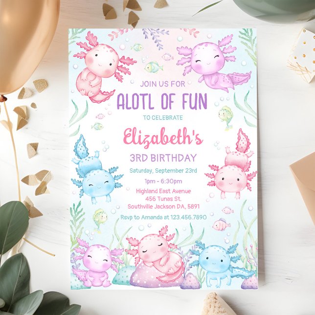 Axolotl MYCKET ROLIGT Födelsedagsinbjudan Inbjudningar (Skapare uppladdad)