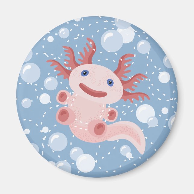 Axolotl och Bubbles Fold Vector Design Magnet (Framsidan)