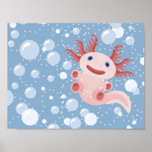Axolotl och Bubbles Fold Vector Design Poster