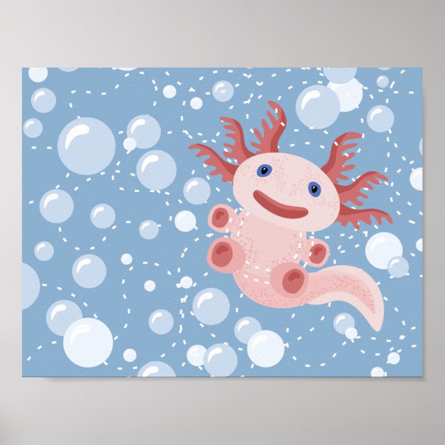 Axolotl och Bubbles Fold Vector Design Poster (Framsidan)