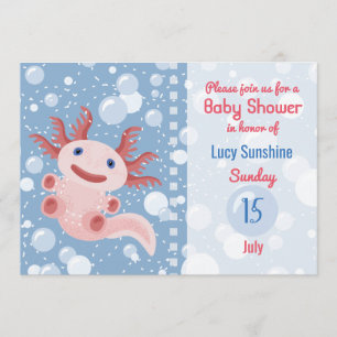 Axolotl och bubblor - Babyskor med blå Vatten Inbjudningar