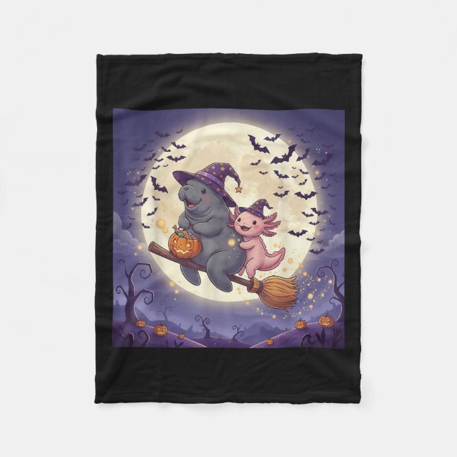Axolotl och Manatee Witch Hat Pumpkin Halloween Co Fleecefilt (Framsidan)
