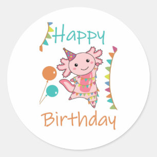 Axolotl Önskemål Grattis på födelsedagen till dig  Runt Klistermärke