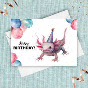 Axolotl Party Hat Vild Watercolor Grattis på födel Kort