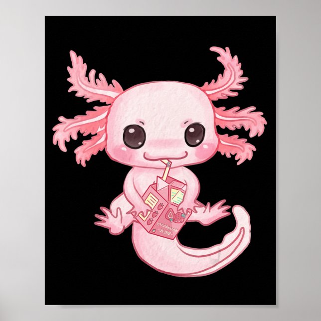 Axolotl Pastel Goth Strawberry Mjölk Shake Anime A Poster (Framsidan)