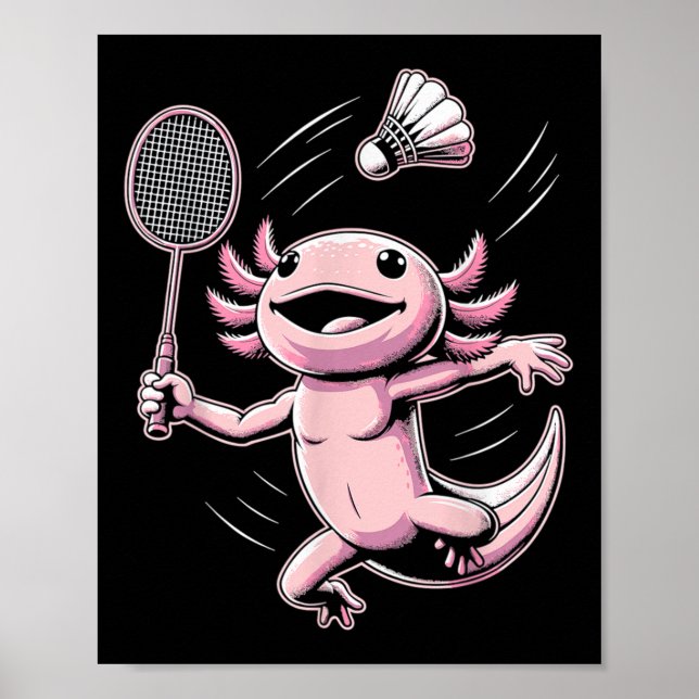 Axolotl Playing Badminton Player Shuttle Sport  Poster (Framsidan)
