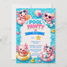Axolotl Pool Party Födelsedagsinbjudan Inbjudningar