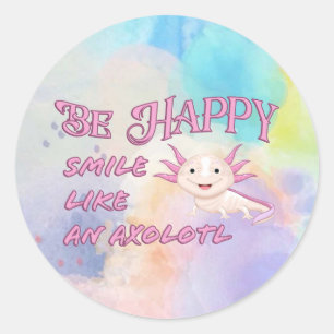 Axolotl Poster - BE Lycklig och Smile Runt Klistermärke