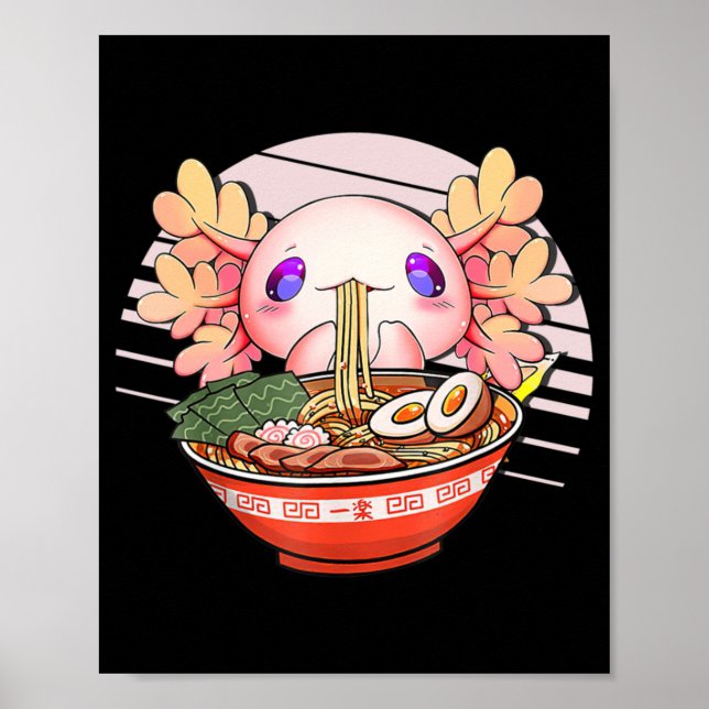 Axolotl Ramen Noodles Japanska Kawaii Anime Otaku Poster (Framsidan)