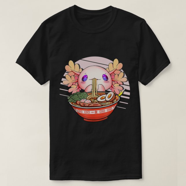 Axolotl Ramen Noodles Japanska Kawaii Anime Otaku T Shirt (Design framsida)