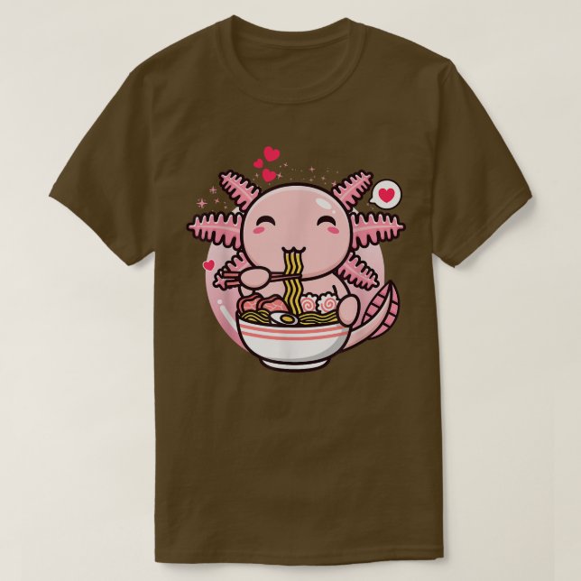 Axolotl Ramen Noodles Kawaii Anime Japansk Otaku T Shirt (Design framsida)
