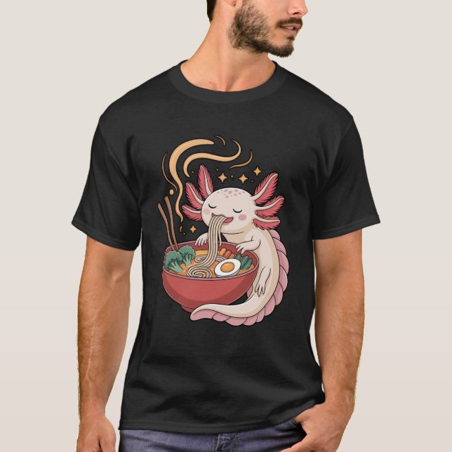 Axolotl Ramen Noodles Kawaii Japanese Anime T Shirt (Framsida)