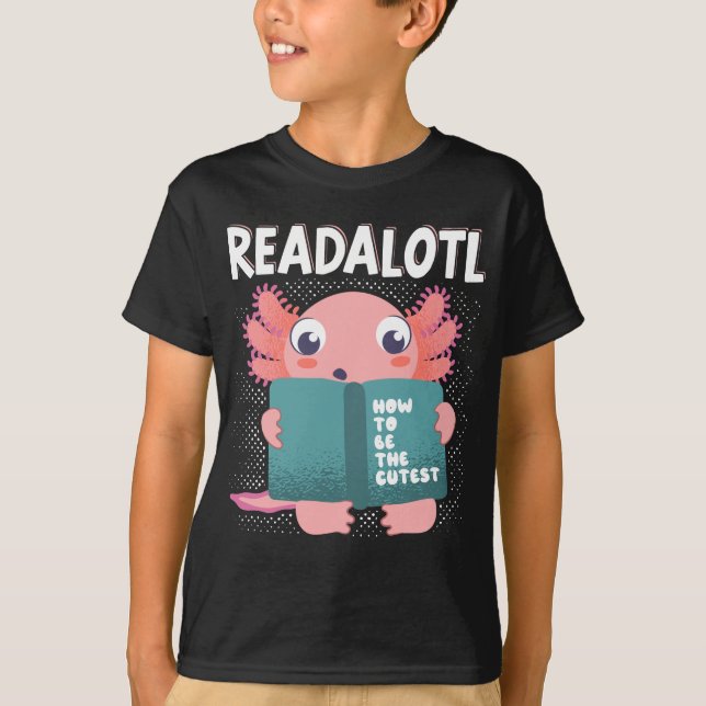 Axolotl Readalotl Kawaii T Shirt (Framsida)
