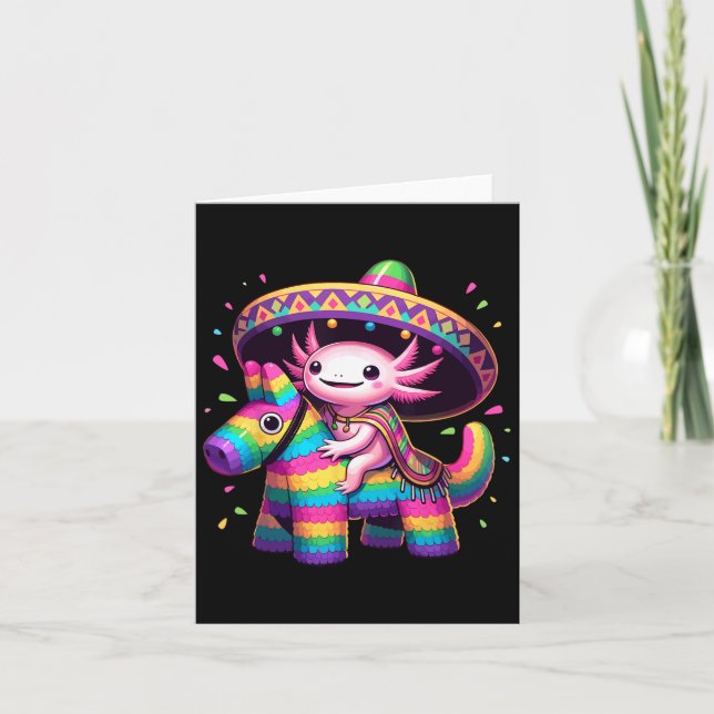 Axolotl Riding Pinata Cinco De Mayo Sombrero Ponch Kort (Framsida)
