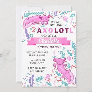 Axolotl Rosa Födelsedagsinbjudan Inbjudningar