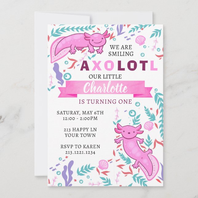 Axolotl Rosa Födelsedagsinbjudan Inbjudningar (Framsida)