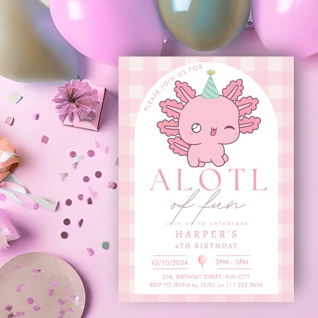 Axolotl Rosa Girl Cute Kawaii Underwater Party Inbjudningar (Axolotl Pink Girl Cute Kawaii Underwater Party Invitation)