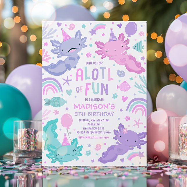 Axolotl Rosa Girl Party Alotl Roligt Födelsedagsfe Inbjudningar (Skapare uppladdad)