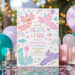 Axolotl Rosa Girl Party Alotl Roligt Födelsedagsfe Inbjudningar