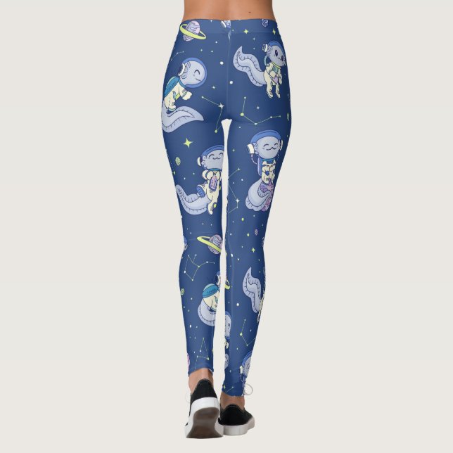 Axolotl Rymdman Mönster  Leggings (Baksida)