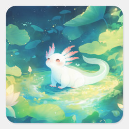 Axolotl Secret Garden Fyrkantigt Klistermärke