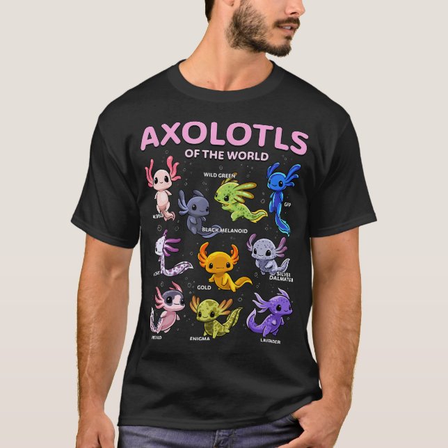 Axolotl Shirt Kawaii Axolotls of the World T Shirt (Framsida)