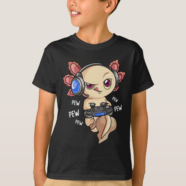 Axolotl Shirt Kids Boys Gamers - Kawaii Video Game T Shirt (Framsida)