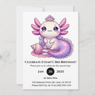 Axolotl Sjöjungfru Princess Birthday Inbjudningar