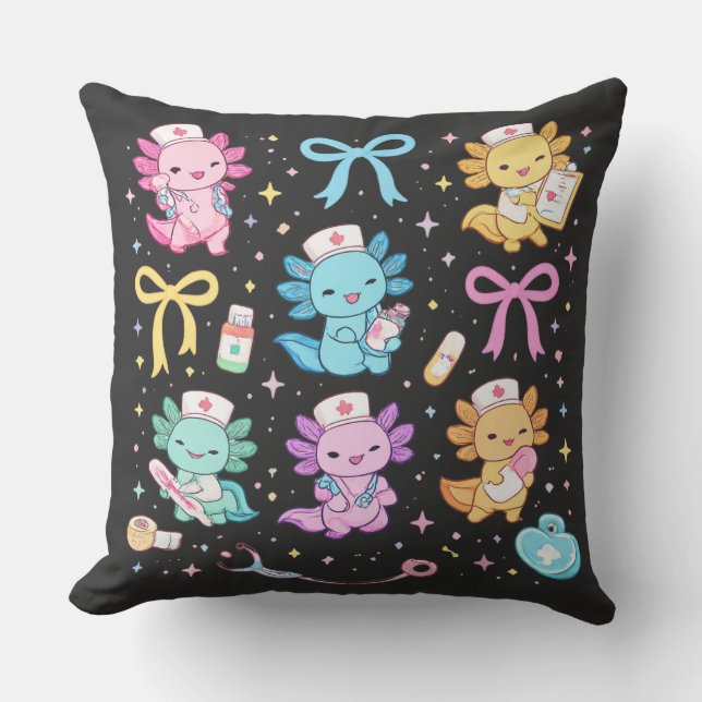 Axolotl-sjuksköterska Söt Kawaii-present för sjuks Kudde (Framsida)