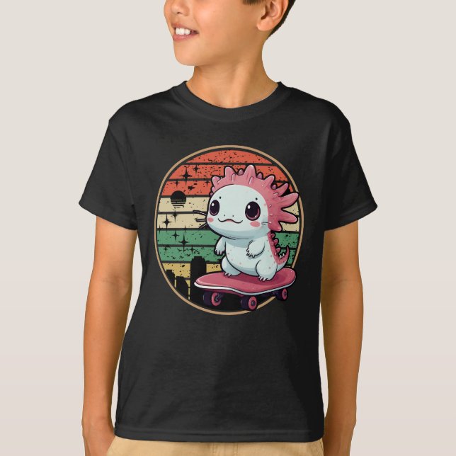 Axolotl Skateboarding Funny Cute Animal T Shirt (Framsida)