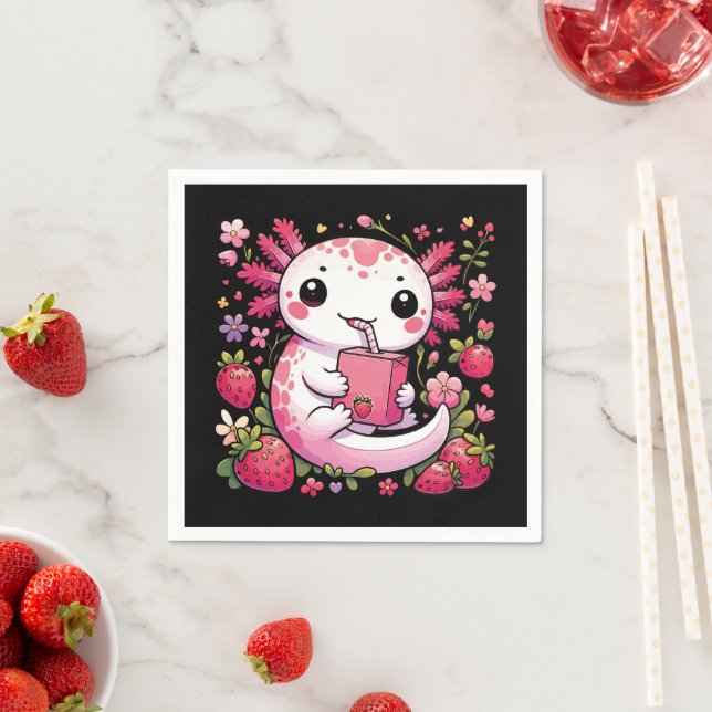 Axolotl som dricker japansk jordgubb Mjölk Pappersservett (Insitu)