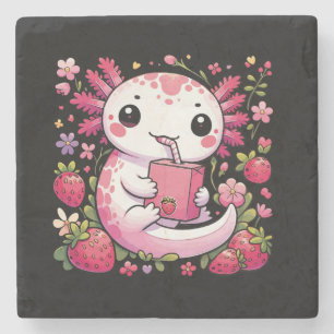 Axolotl som dricker japansk jordgubb Mjölk Stenunderlägg