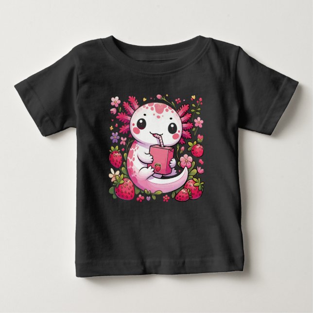 Axolotl som dricker japansk jordgubb Mjölk T Shirt (Framsida)