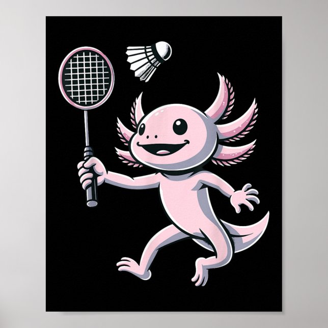 Axolotl som spelar badminton spelare shuttle sport poster (Framsidan)