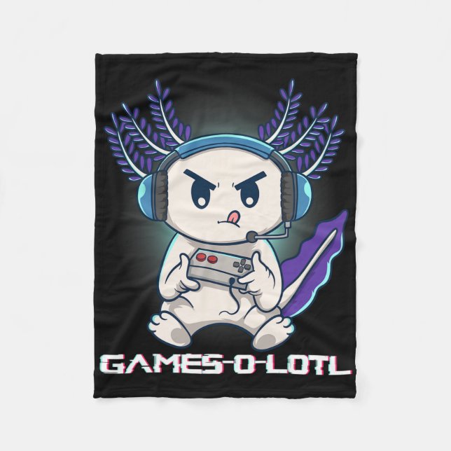 Axolotl som spelar konsollvideospel Gamesolotl Gam Fleecefilt (Framsidan)