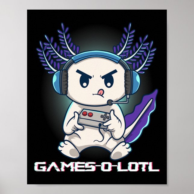 Axolotl som spelar konsollvideospel Gamesolotl Gam Poster (Framsidan)